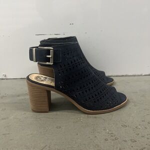Vince Camuto Lidie Perforated Boots Booties Ankle‎ 7.5 Navy Open Toe Women's